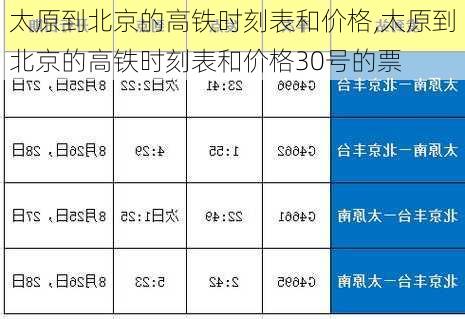 太原到北京的高铁时刻表和价格,太原到北京的高铁时刻表和价格30号的票