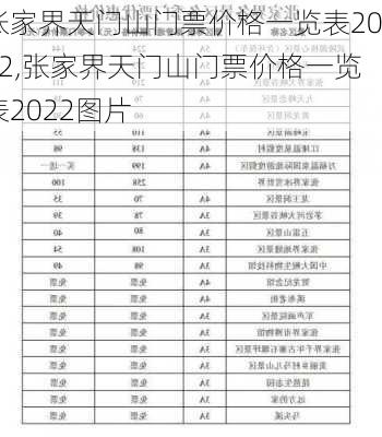 张家界天门山门票价格一览表2022,张家界天门山门票价格一览表2022图片