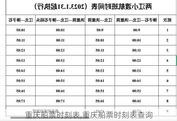 重庆船票时刻表,重庆船票时刻表查询