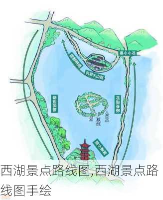 西湖景点路线图,西湖景点路线图手绘