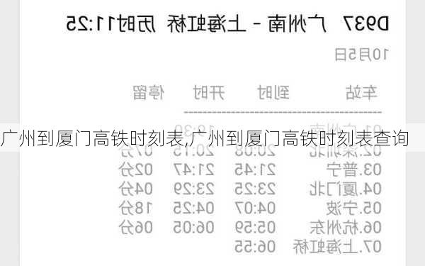 广州到厦门高铁时刻表,广州到厦门高铁时刻表查询