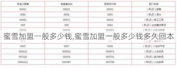 蜜雪加盟一般多少钱,蜜雪加盟一般多少钱多久回本