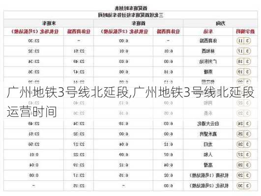 广州地铁3号线北延段,广州地铁3号线北延段运营时间