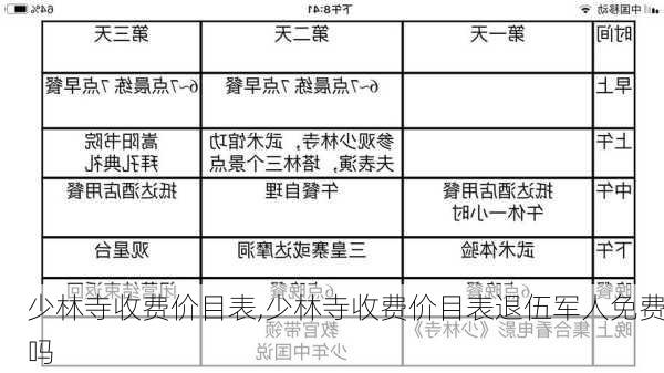 少林寺收费价目表,少林寺收费价目表退伍军人免费吗