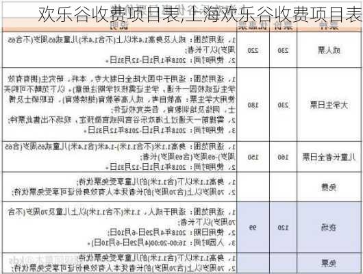 欢乐谷收费项目表,上海欢乐谷收费项目表