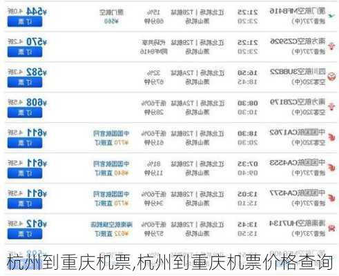 杭州到重庆机票,杭州到重庆机票价格查询